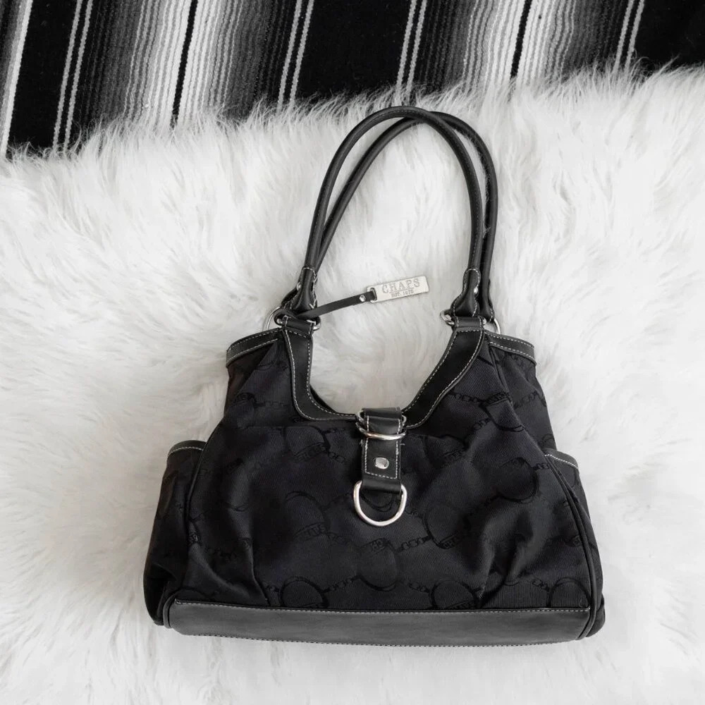 CHAPS BY RALPH LAUREN BLACK & SILVER SHOULDER BAG EQUESTRIAN PURSE